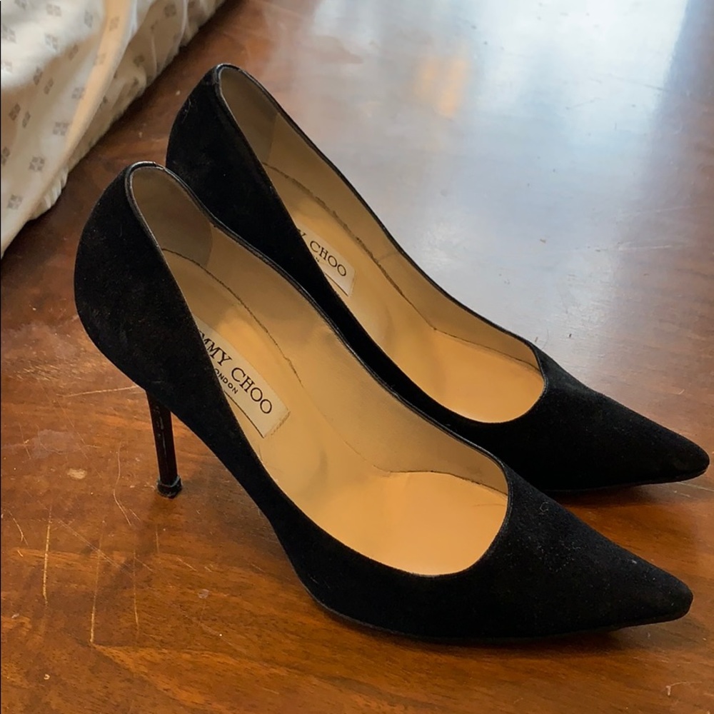 Black suede Jimmy Choo pumps